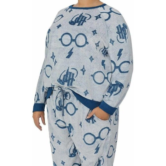 Harry Potter Wizard World 2 Piece Fleece Jogger Lounge Set  Size XS White/Blue - Picture 3 of 5